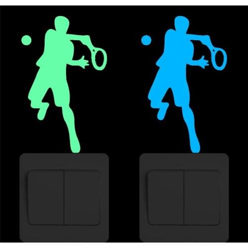 Man Playing Tennis Glow in the Dark Vinyl Switch Sticker Fashion Sport Luminous Wall Decorative Sticker Children Home DIY Decor