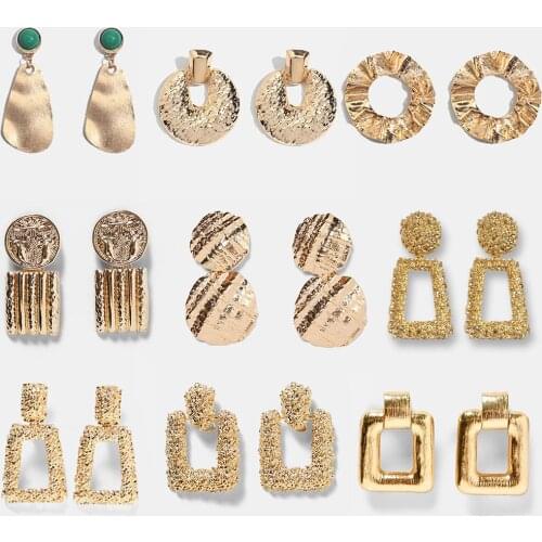 Flatfoosie Gold Color Dangle Earrings For Women Bohemian Geometry Vintage Drop Earring Wedding Party Christmas Jewelry Bijoux