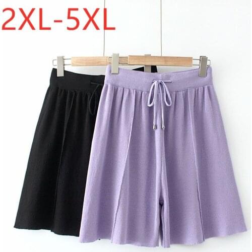 New 2021 Ladies Summer Plus Size Shorts For Women Large Loose Purple Black Wide Leg Belt Shorts 2XL 3XL 4XL 5XL