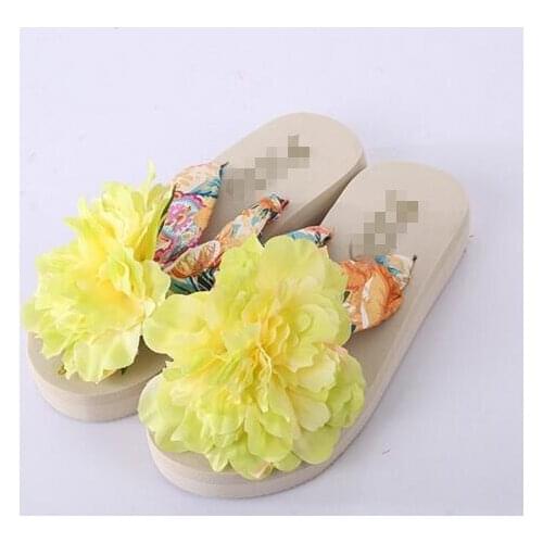 HAHA FLOWER Fashion Bohemia Flowers Women Flip Flops Romantic Platform Flat Sandal Summer Beach Shoes Slippers