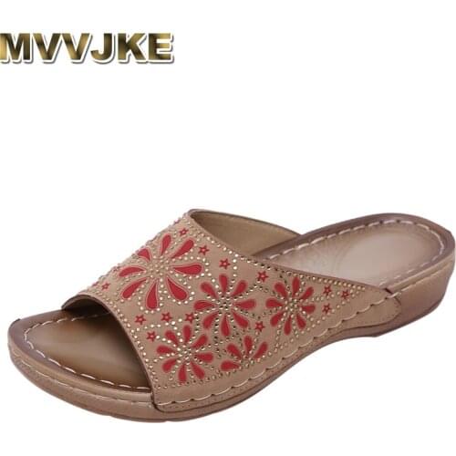 MVVJKE 2020 Summer Womens Ladies Vintage Shoes Outdoor Female Slides Thick Comfortable Flat Slipper Sandals Beach Casual Shoes