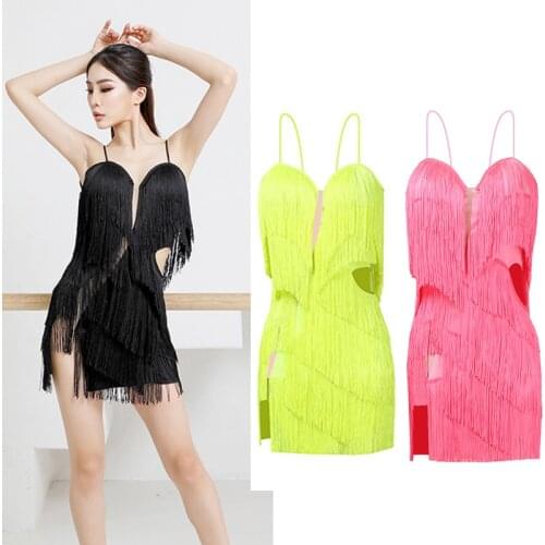 Women Latin Dance Dress Sexy Long Sleeve Fringed Dress Latin Performance Dance Clothes Latin Dance Competition Dresses SL4106