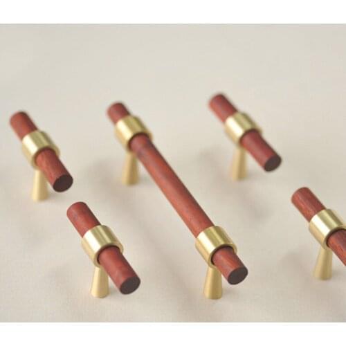 1Pc Brass Solid Wood Handle Minimalist Style Nordic Saffron Pear Wood Furniture Knob Wardrobe Drawer Cabinet Door Handles