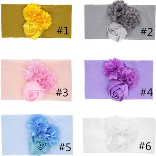 10pcs/lot ,15.5*8.5cm Nylon elastic hair band rose floral rabbit ears chiffon mesh satin rose flowers hot sale