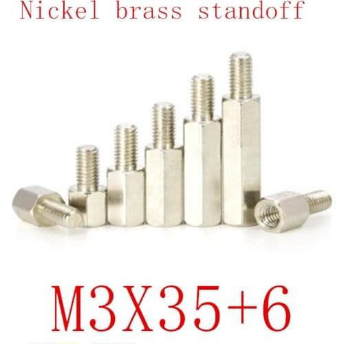 100PCS m3x35+6 Male to Female nickel Brass Standoff Spacer M3 Hexagonal Stud Spacer Pillars