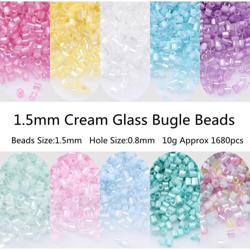 1680pc 1.5mm Cream Mini Glass Bugle Beads 15/0 Plating Glass Seed Beads Tube Diy For Jewelry Making Embroidery Craft Accessories