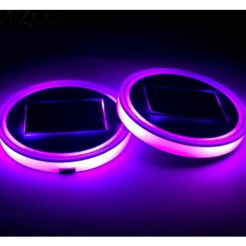 2 Pcs Solar Car Cup Holder With LED Light Bottom Mat Pad Cover Lamp Bottle Drinks Coaster Car Styling