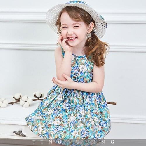 2Pcs/Set Girls Dress +Hat Cotton Comfortable Childrens Dress 2021 Summer Dress Floral Girls' Sleeveless Dress For Children