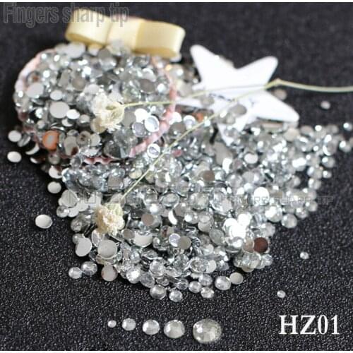 2017 Finger Sharp Tip 1000pcs 2mm-6mm Mix Sizes Transparent 3D Nail Resin Flat Bottom Popular Nail DIY Decorative Diamond HZ01