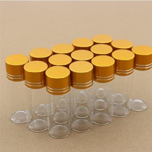 50PCS/lot 22*50mm 10ml Small Glass Bottles Golden Plastic Cap Test Tube storage bottles Glass Jars Vials DIY DECORATIVE Bottles