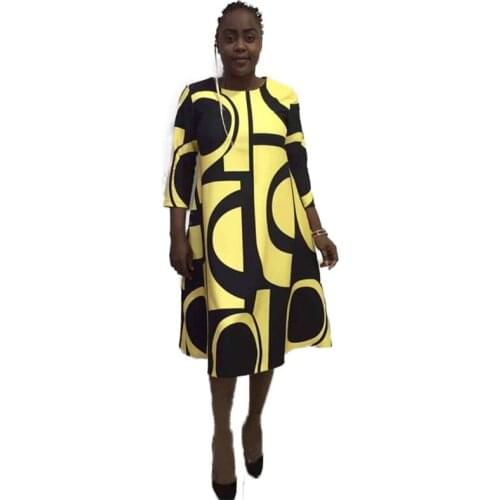 African Dresses for Women African Womens Dress Digital Print Round Neck Basic A-Line Dress Dashiki Vetement Femme 2020