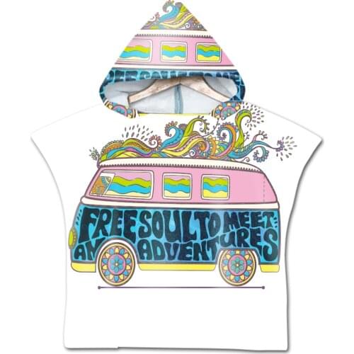 Free shipping Novelty Gift Peace Love Flower Hippie Free Soul Baby Kids Children Hooded Towel Pool Bath Beach Poncho Towel Cape