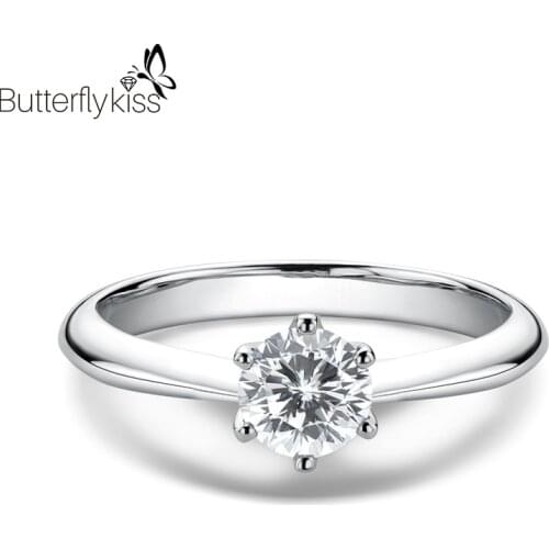 BK Moissanite Rings 0.5ct Silver 925 DE Color Round Shape Wedding Moissanite Diamond Band Ring Gift Of Fine Jewelry For Women