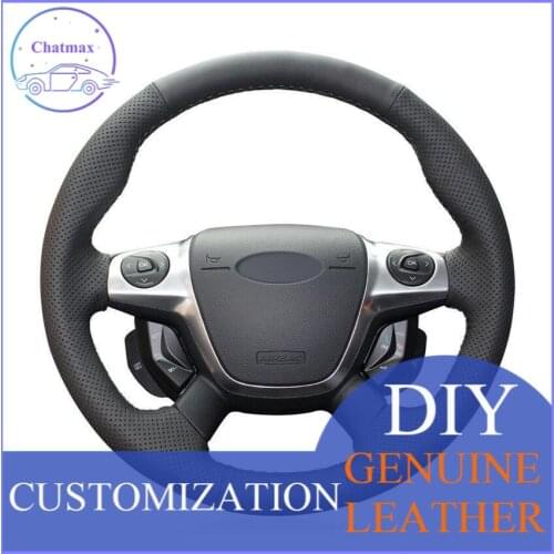 For Ford Focus 3 2012-14 hand-sewn steering wheel cover black artificial leather anti-slip design all season