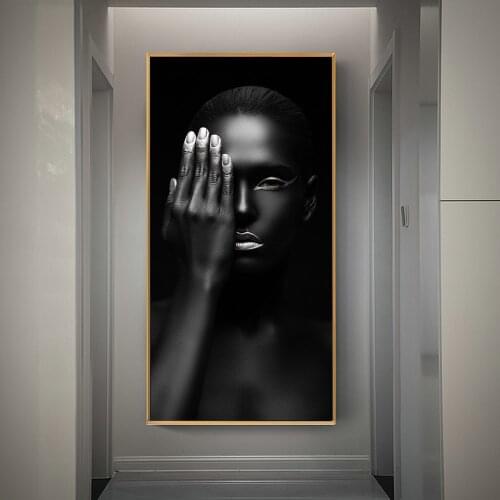 Black Girl With Silver Lips Canvas Paintings African Girl Wall Art Canvas Posters And Prints Wall Pictures For Living Room Decor