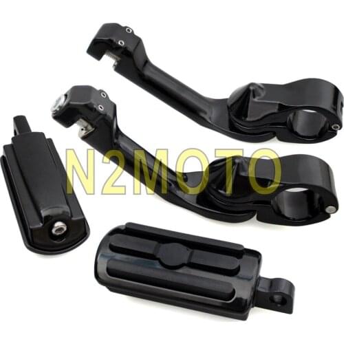 Black Motorcycle 1-1/4" Highway Engine Guard Long Angled Footpeg Clamp 32mm Foot Pegs Foot Rest Set for Harley Touring Sportster