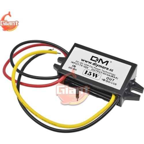 DC-DC Step Down Converter Regulator 12V to 5V 3A 15W Car Monitor Power Supply Line Output Auto Car Power Converter Adapter