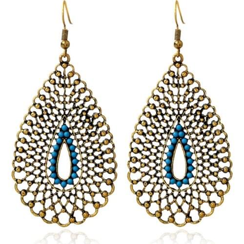 CRLEY long earrings elegant for women hollow water drop pendant stylish antique gold silver dangle earring jewelry 2019 new