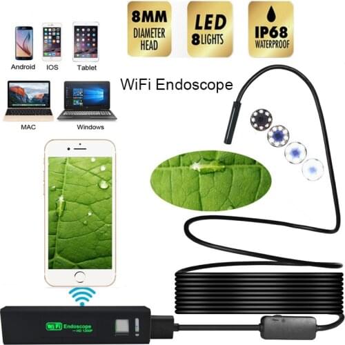 New HD 1200P Wifi Endoscope Camera USB IP68 Waterproof Borescope Semi Rigid Tube Wireless Video Inspection for Android/iOS