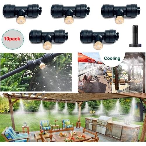 HEMAN 10 Pack DIY Misting Cooling Kits Brass Nozzles ,Nozzle Holder and End Cap for Outdoor Cooling Patio Misting Fan Cooler