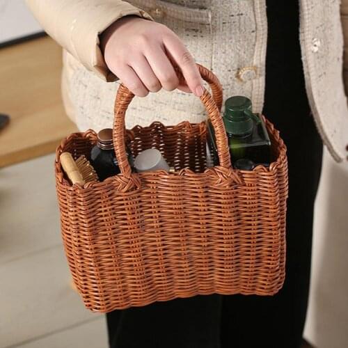 Picnic Basket With Handle Natural Woven Storage Organizer Blanket Sewing Basket Bathroom Storage Basket
