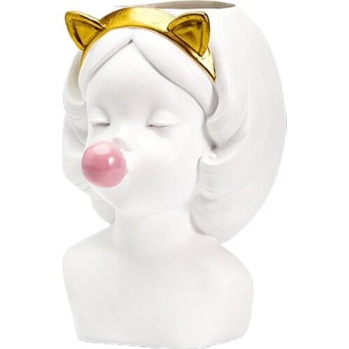 NICEFurniture Creative Resin vase Cute girl bubble gum Decoration home living room dining tabl
