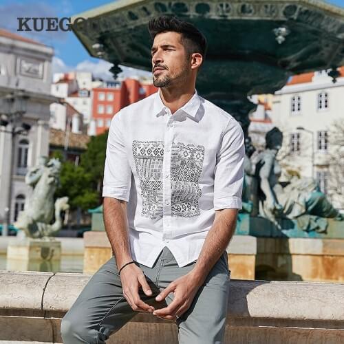 Мужские льняные рубашки KUEGOU China At AliExpress