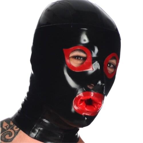 100% Latex Hood with Trims Gummy Rubber Mask for Party cosplay sexy black hoods free shipping