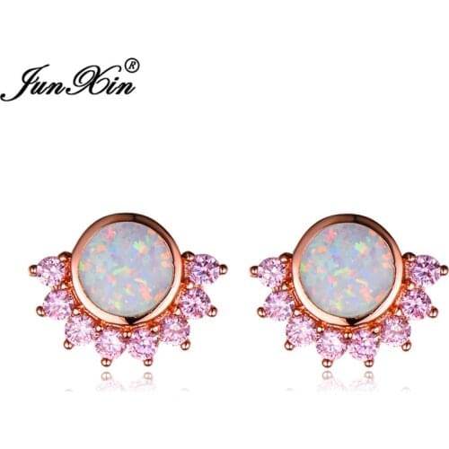 Cute Boho Female White Blue Fire Opal Earrings Silver Color Crystal Zircon Stud Earrings For Women Animal Claw Earrings