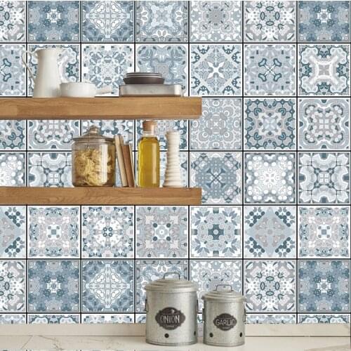 Arabic Tile Stickers Self-adhesive Decal for Bedroom Kitchen Waist Line Wall Decals Wall Ceramic Retro Spain Waterproof PVC DIY