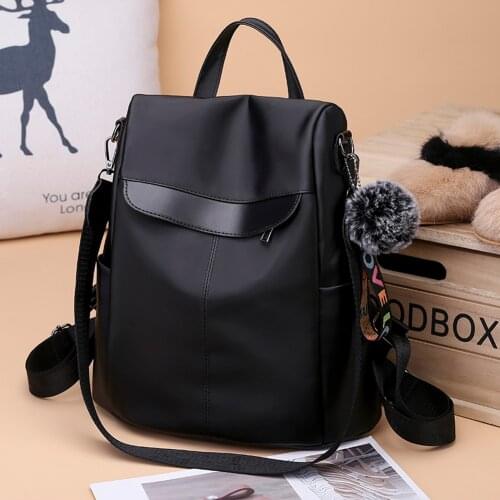 Shoulder Bag Multifunctional Bag Oxford Women Backpack Student School Solid Rucksack for Teenage Hairball Bagpack