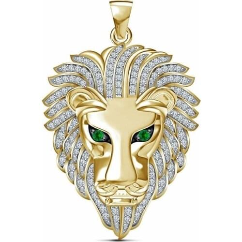 New Trendy Animal Lion Head Shape Pendant Necklace Mens Necklace Fashion Bohemian Crystal Inlaid Pendant Accessory Jewelry