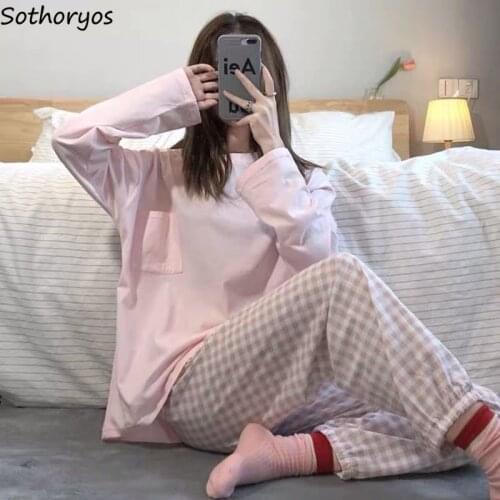 Pajama Sets Women Home Clothing Soft Casual Simple Leisure Loose Sleepwear Korean Style Kawaii Sweet Fashion Long Sleeve Lounge