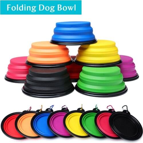 Portable Folding Dog Bowl Silicone Pet Bowls For dogs Outdoor Travel Pet Dogs Food Water Feeding Dish Eight Colours Dog Supplies