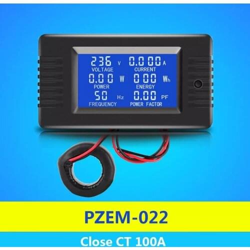 PZEM-022 Coil CT Closed Transformer 100A AC Digital Display Power Monitor Meter Voltmeter Ammeter Frequency Current Voltage Fact