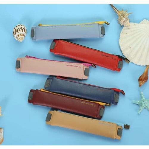 Luxury Leather Elastic Buckle Pencil Case for Book Notebook Fashion Pen Bag School Pen Case for Office Meeting Easy Carry