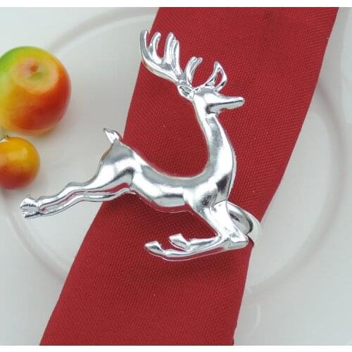 Christmas Deer Napkin Rings Silver/Gold Alloy Napkin Buckle Holder Hotel Wedding Party Table Decoration