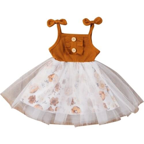 Kids Dress Floral Print Sleeveless Stitching Sundress for Summer Khaki/Yellow/Light Purple 6 Months-4 Years