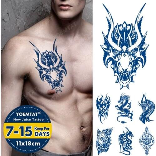 Juice Ink Lasting Waterproof Temporary Tattoo Sticker Dragon Wolf Fire Tattoos Maori Totem Body Art Arm Fake Tatoos Women Men