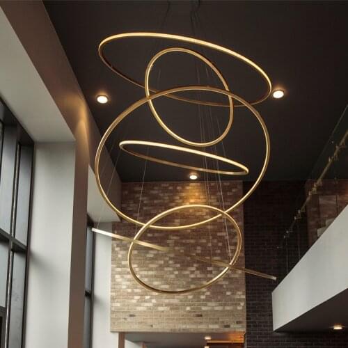 Modern Luxury Gold Round Ring Combination Chandelier Living Room Decor Fixture Lighting LED Suspension Lamps PA0561