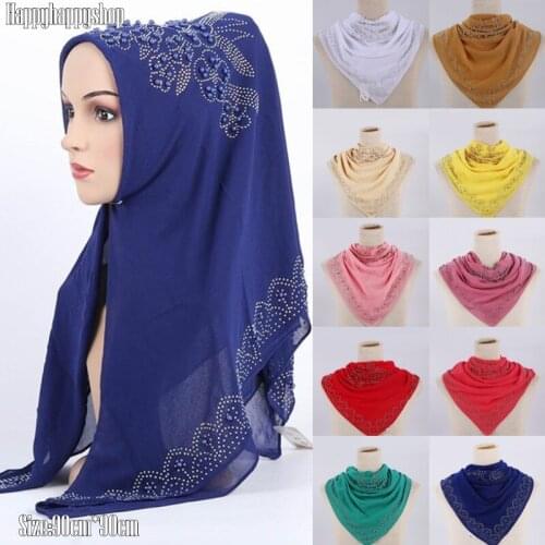 Twinkly Headscarf Women Muslim Chiffon Beaded Square Scarf Islamic Hijab Headwrap Arab Shawls Turban Hair Cover Bandanas 90*90cm