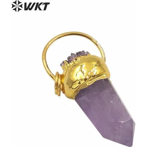 WT-P1572 Amazing design Necklace accessory Natural stone women pendant purple spirit point quartz pendant with round ring