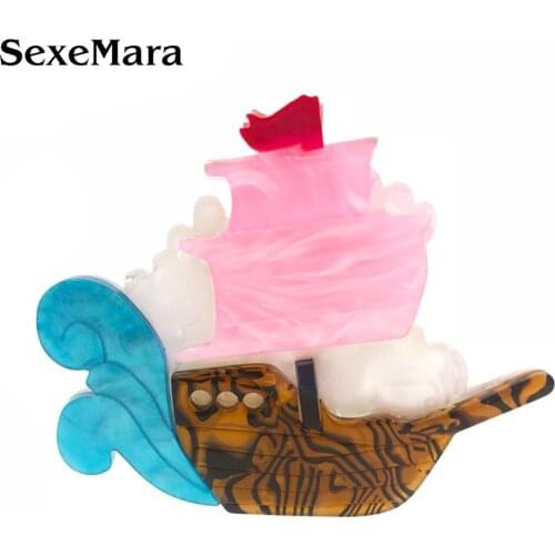 SexeMara Colorful Sail boat Acrylic Brooches For Women Resin Acrylic Banquet Brooches Womens Bag Accessories