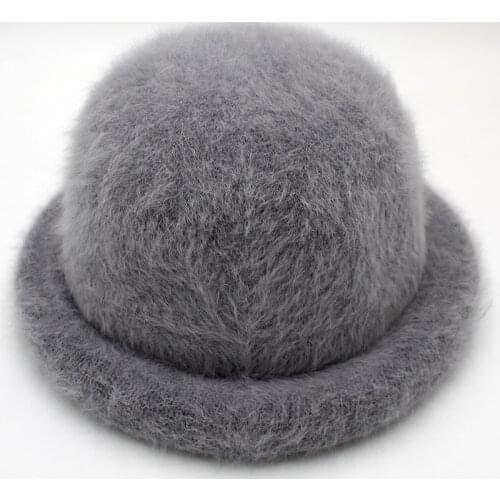 Rabbit fur Elegant Women Hat Dome Short Brim Hats Female British Retro Autumn Winter Basin Cap Rabbit fur Hat RC2070