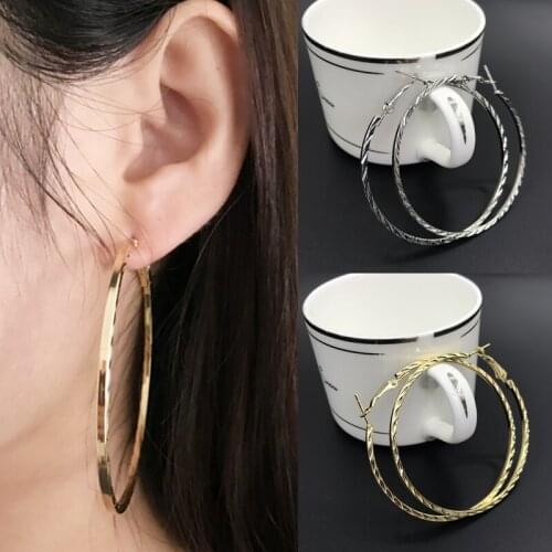 Large circle hoop earrings twist gold silver jewelry for women earrings Corrugated pattern Big Circle Earrings Nightclub DJ