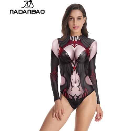 NADANBAO New Fashion Anime Printed Women Swimsuit One Piece Long Sleeve Beachwear Bathing Suit Summer Sexy Tight Swimwear 2021
