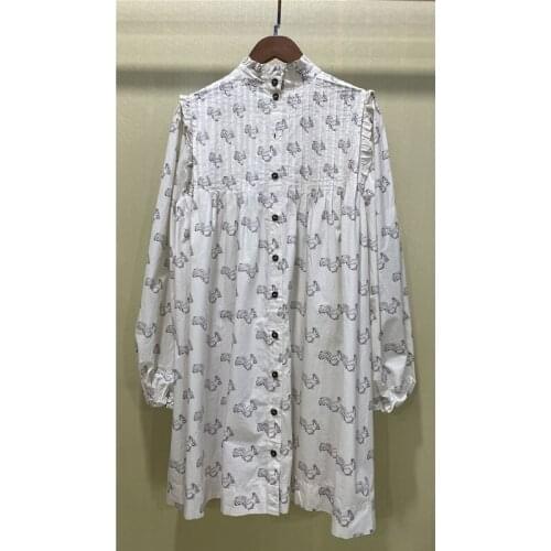 Womens autumn dress printed ruffled puff sleeve casual loose dress women