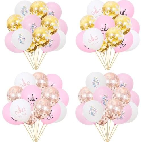 15Pcs Cartoon Cute Unicorn Pink Confetti Latex Balloons Happy Birthday Decorations Baby Shower Decor Kids Toys Helium Globos