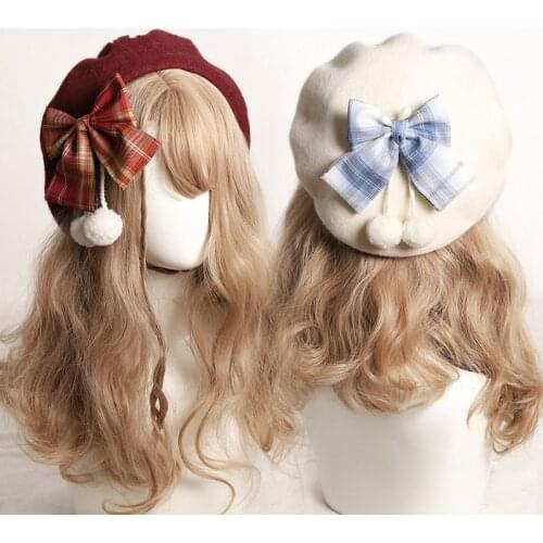 2021 New Cute Plaid Versatile Painters Hat Japanese Soft Girl Autumn Winter Top Hat French Elegant Wool Blend Cap Fashion Beret