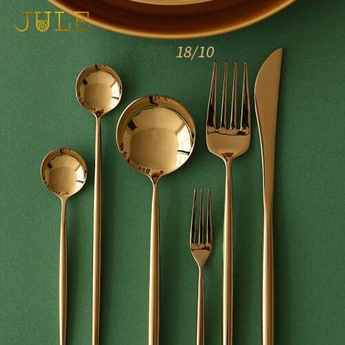 24PCS Stainless Steel Mirror Cutlery Luxury Restaurant Dinner Set Knife Fork Spoon Gold Tableware Kitchen Tools